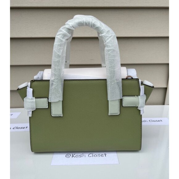 Michael Kors satchel purse carmen medium flap bag color block light sage multi - Picture 4 of 11